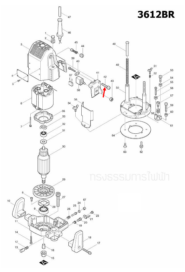 PAN HEAD SCREW M4X18 เราท์เตอร์ (Router) Makita 3612BR [#42] Pn.911143-2 (แท้) ##