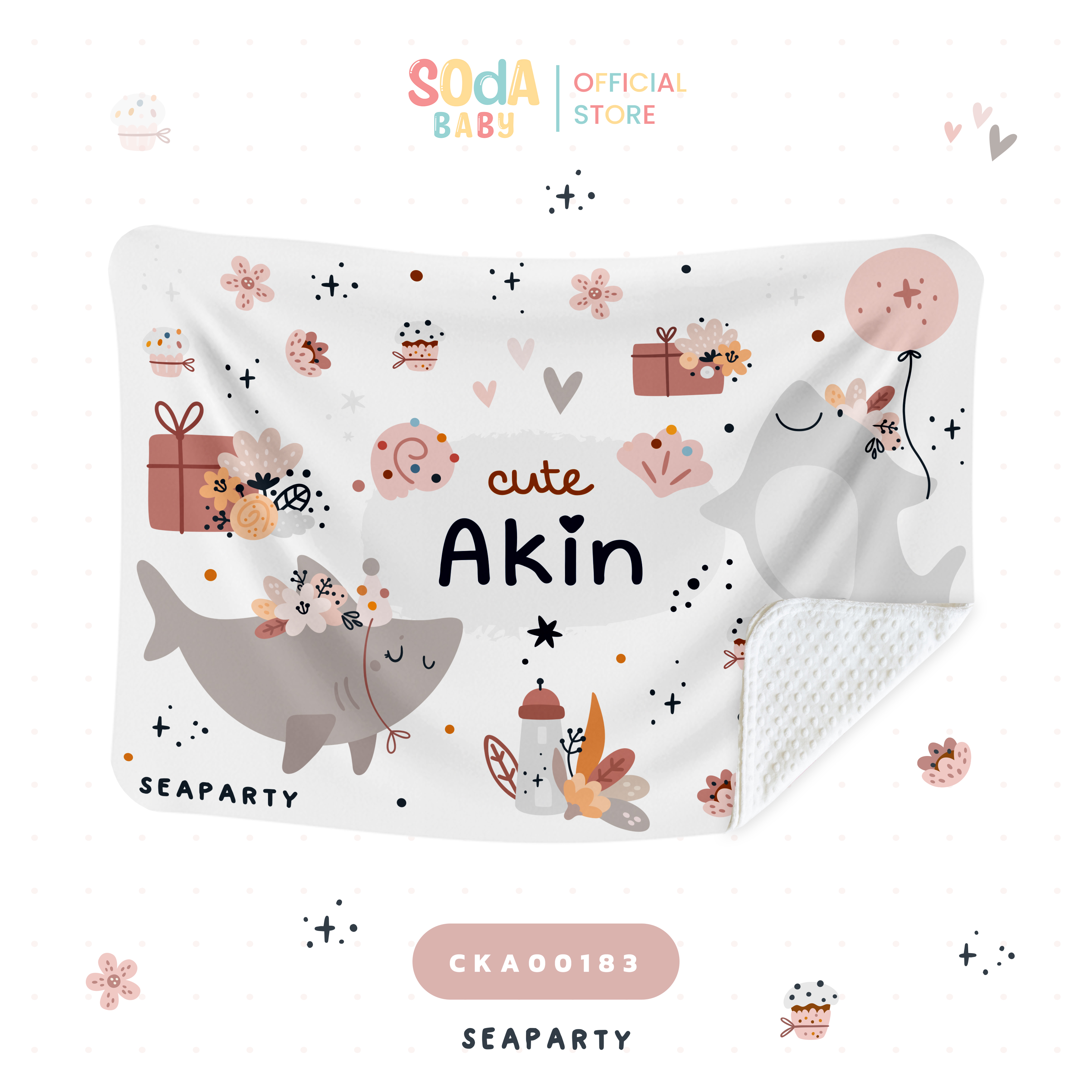 ผ้าห่มเด็ก ใส่ชื่อได้ ลาย Seaparty Cute Animal รหัส CKA00183 🦈🌊 #CuteAnimal #ผ้าห่ม #SOdAbaby