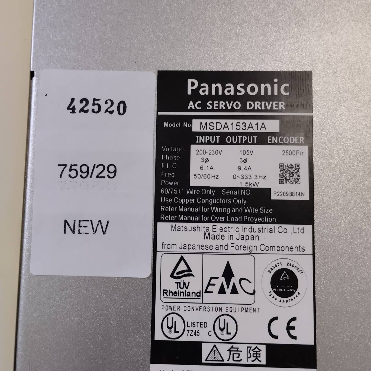 SERVO DRIVE “ PANASONIC ” รุ่น MSDA153A1A