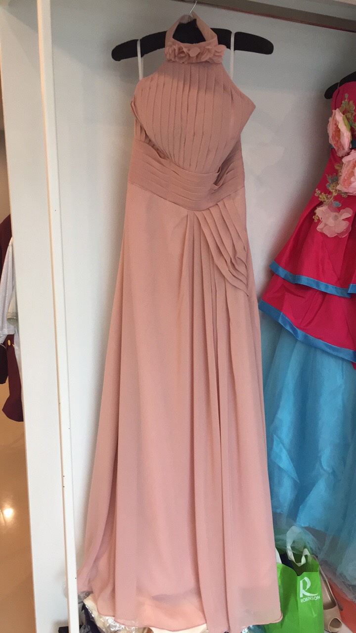 พร้อมส่ง ชุดราตรียาว สีชมพู Nude ชุดเพื่อนเจ้าสาว Nude-002D