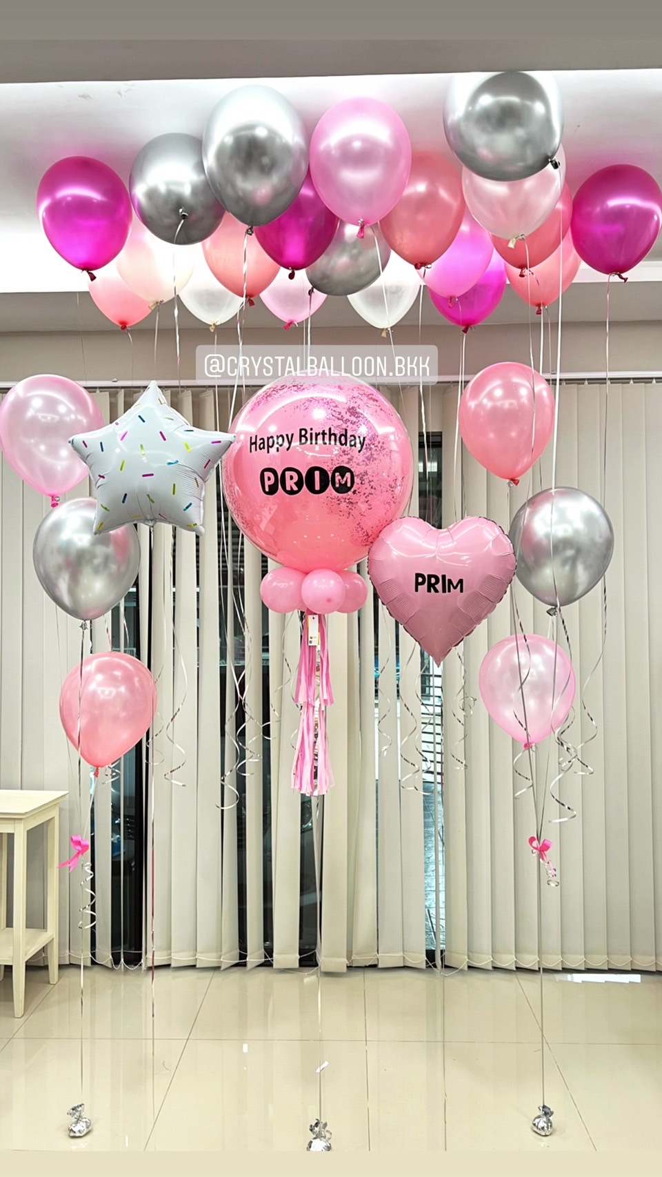 ลูกโป่ง วันเกิด ลูกโป่งยาง ขนาด 24" Theme สีชมพู พร้อม ช่อลูกโป่ง ช่อ 3 ลูก 2 ช่อ,ฟอยล์ดาว ขนาด 18" 1 ชิ้น,ฟอยล์หัวใจ ขนาด 1 ชิ้น,ลูกโป่งลอยฝ้า 20 ลูก พร้อมตกเเต่ง สามารถเปลี่ยนสีลูกโป่ง/เปลี่ยนข้อความ/เปลี่ยนขนาดได้