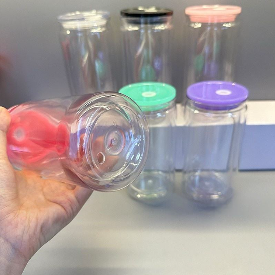 แก้วพลาสติกใสพร้อมหลอดและฝา 475 ml