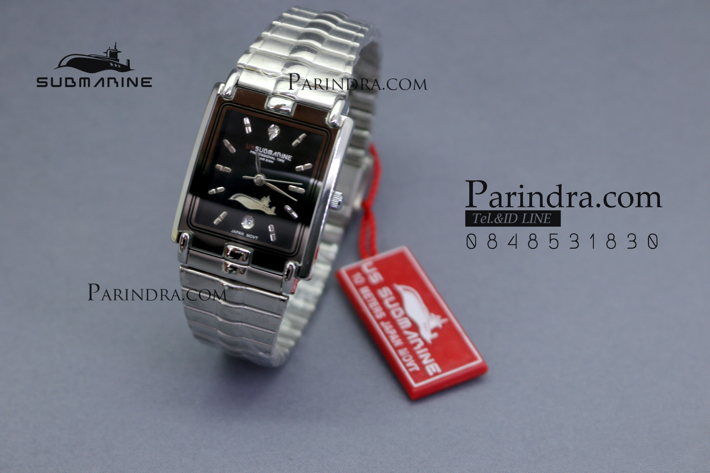 นาฬิกา U.S. submarine รุ่น SUB1014M เรือนใหญ่ สายสแตนเลสสีเงินหน้าปัดดำ