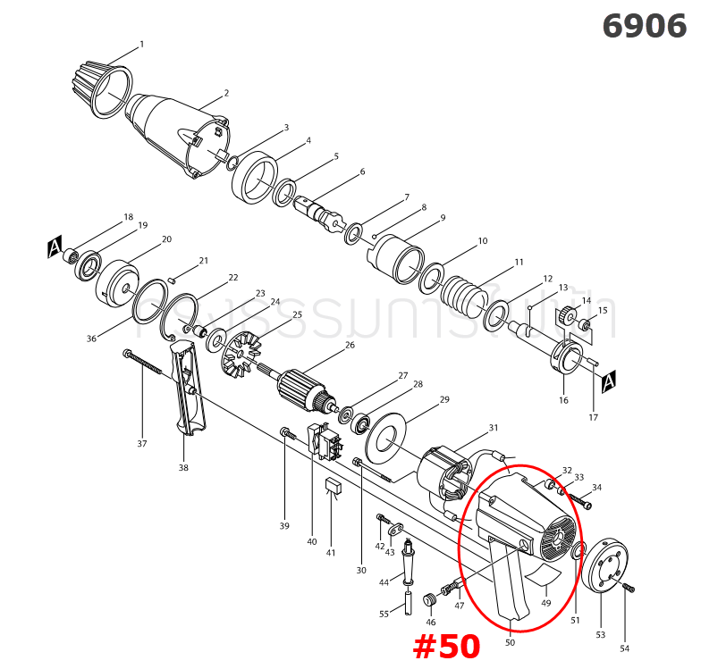 เสื้อทุ่น บล็อคไฟฟ้า Makita 6906 [#50] Pn.159414-1 (แท้) ##