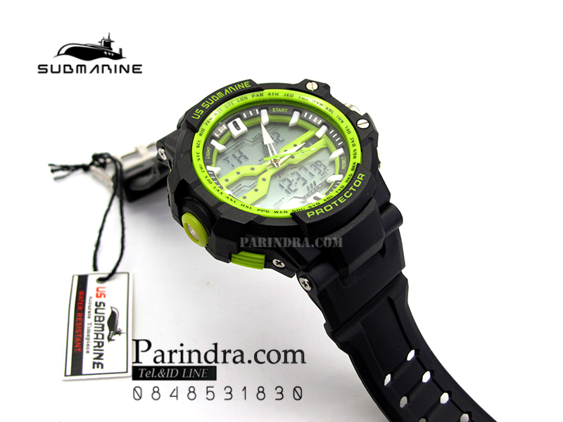 นาฬิกา US submarine Protector รุ่น TP3152M สีดำตัดเขียว จอพื้นหลังสีเทา