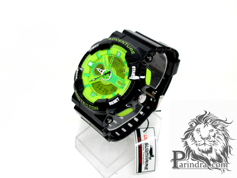 นาฬิกา US submarine Adventure Protector รุ่น TP3163M สีดำตัดเขียวอ่อน พื้นหลังเขียว