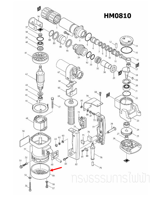 ฝาปิดท้ายเสื้อ แย็ก, สกัดไฟฟ้า Makita-มากีต้า Maktec-มาคเทค HM0810, HM0810T, TA [#59], MT860 [#57]