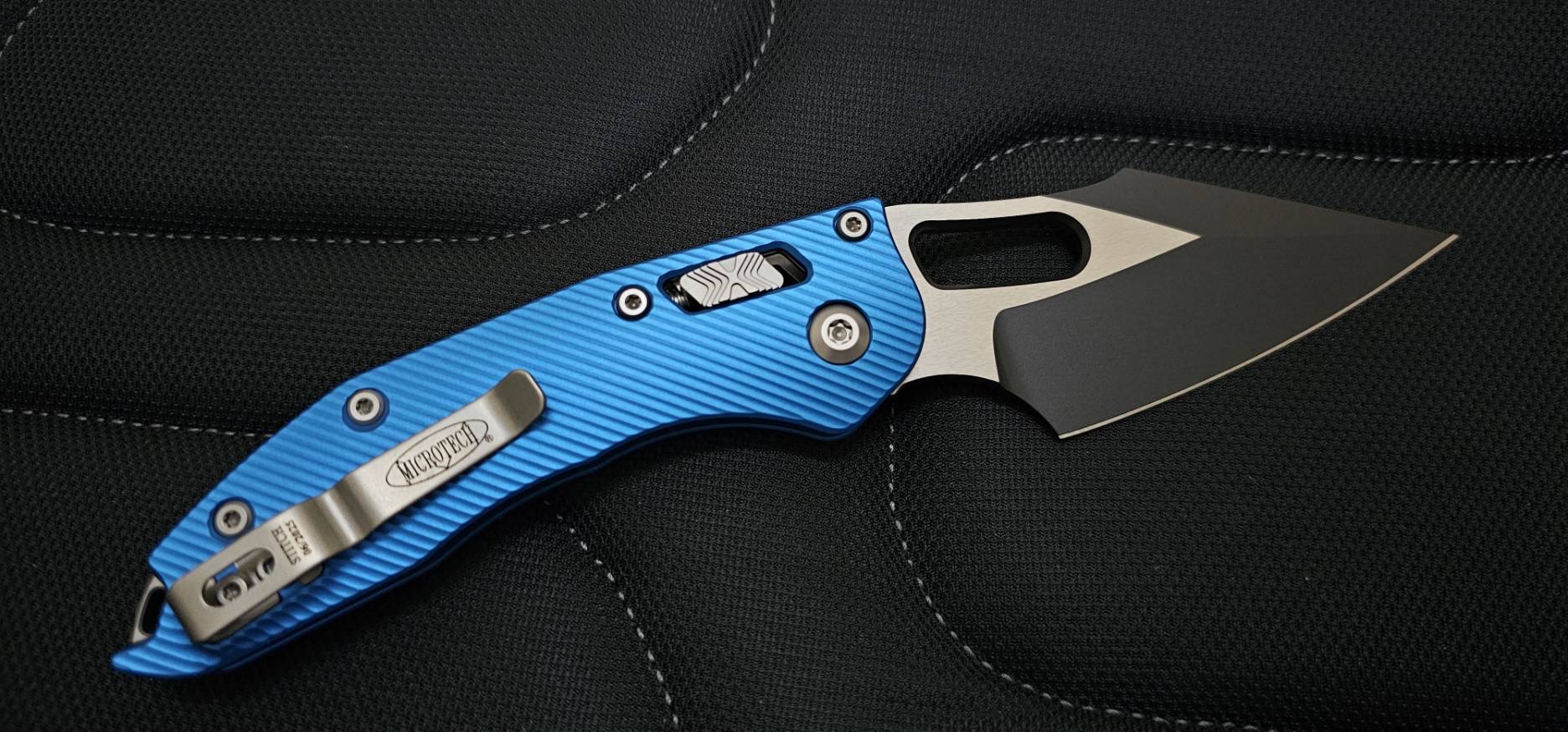 Microtech Knives Manual Stitch RAM LOK Fluted Aluminum Blue Standard & Black M390MK