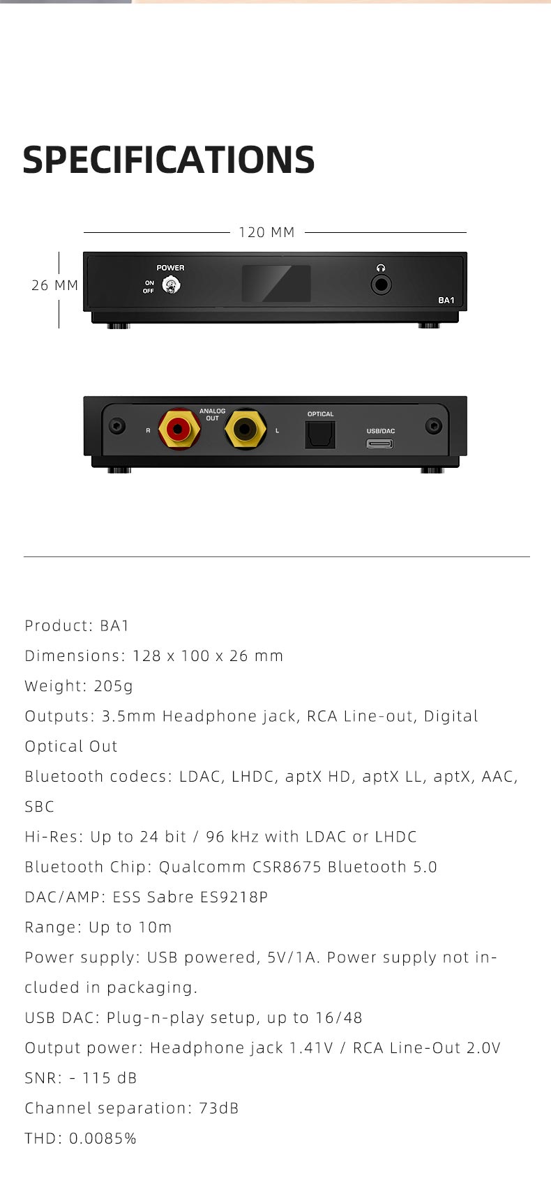 ขาย Shanling BA1 DAC/AMP ตัวรับสัญญาณ Bluetooth แบบตั้งโต๊ะ