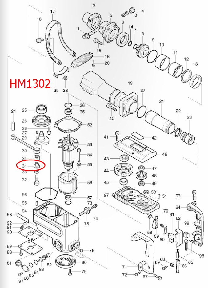 บูชลูกปืนก้านสูบ สกัด เจาะพื้น Makita รุ่น HM1301 #96, HM1302 #31 Pn.321825-2 (แท้) ##