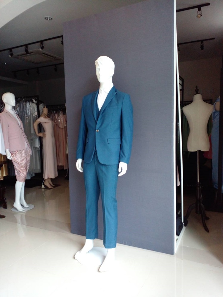 พร้อมเช่า ชุดสูทชาย สีฟ้าน้ำทะเล (พร้อมเสื้อกั๊ก)
