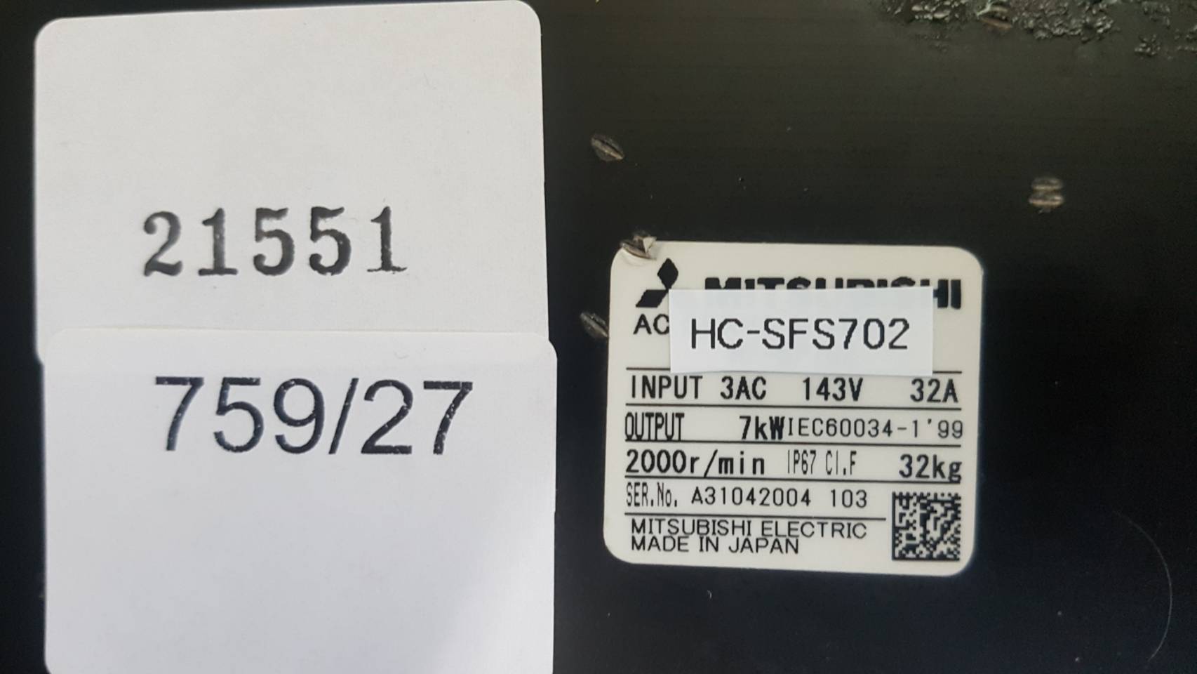 SERVO MOTOR “ MITSUBISHI ” รุ่น HC-SFS702