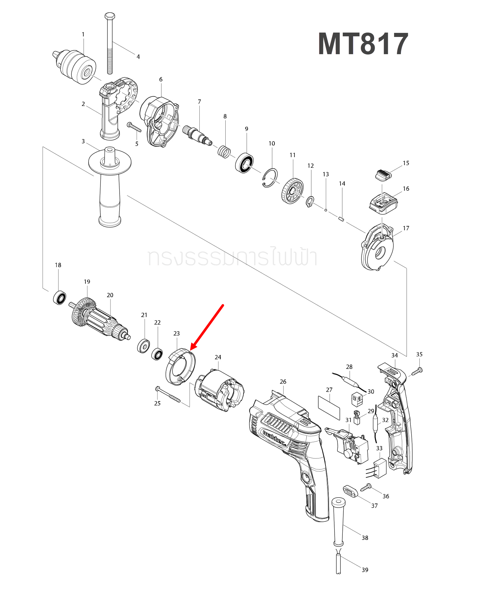 บังใบ,บังลมทุ่น สว่านกระแทก มาคเทค Maktec MT817, M8103B [#23] Pn.456129-4 (แท้) ##