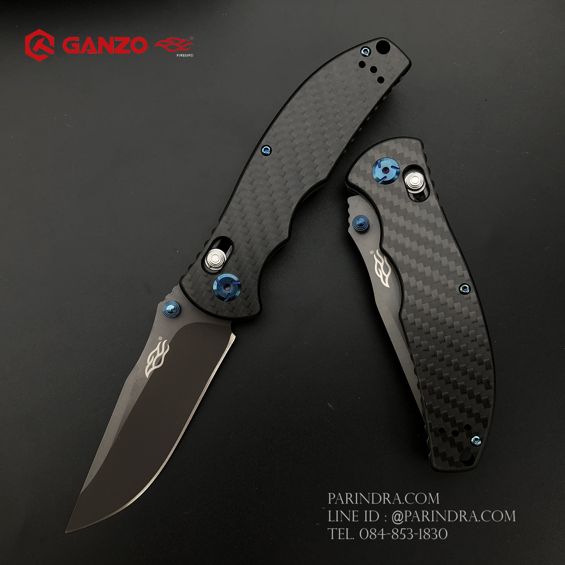 มีดพับ Ganzo รุ่น G7503CF สีดำ ด้ามลายคาร์บอนไฟเบอร์ ของแท้ 100%