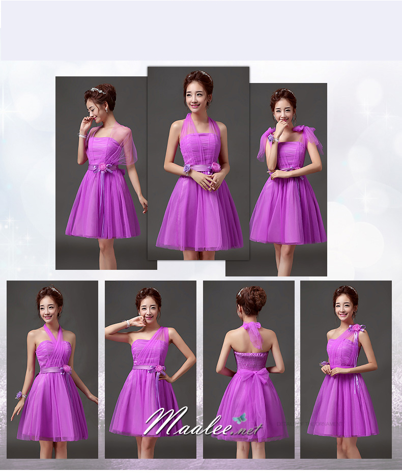 พร้อมส่ง ชุดราตรีสั้น เพื่อนเจ้าสาว กระโปรงตาข่าย เอนกประสงค์ ผูกเป็นบ่าเดียว และแบบอื่นๆอีกมากมาย สีโอโรส พร้อมเข็มกลัดดอก (จับสม๊อกด้านหลัง)