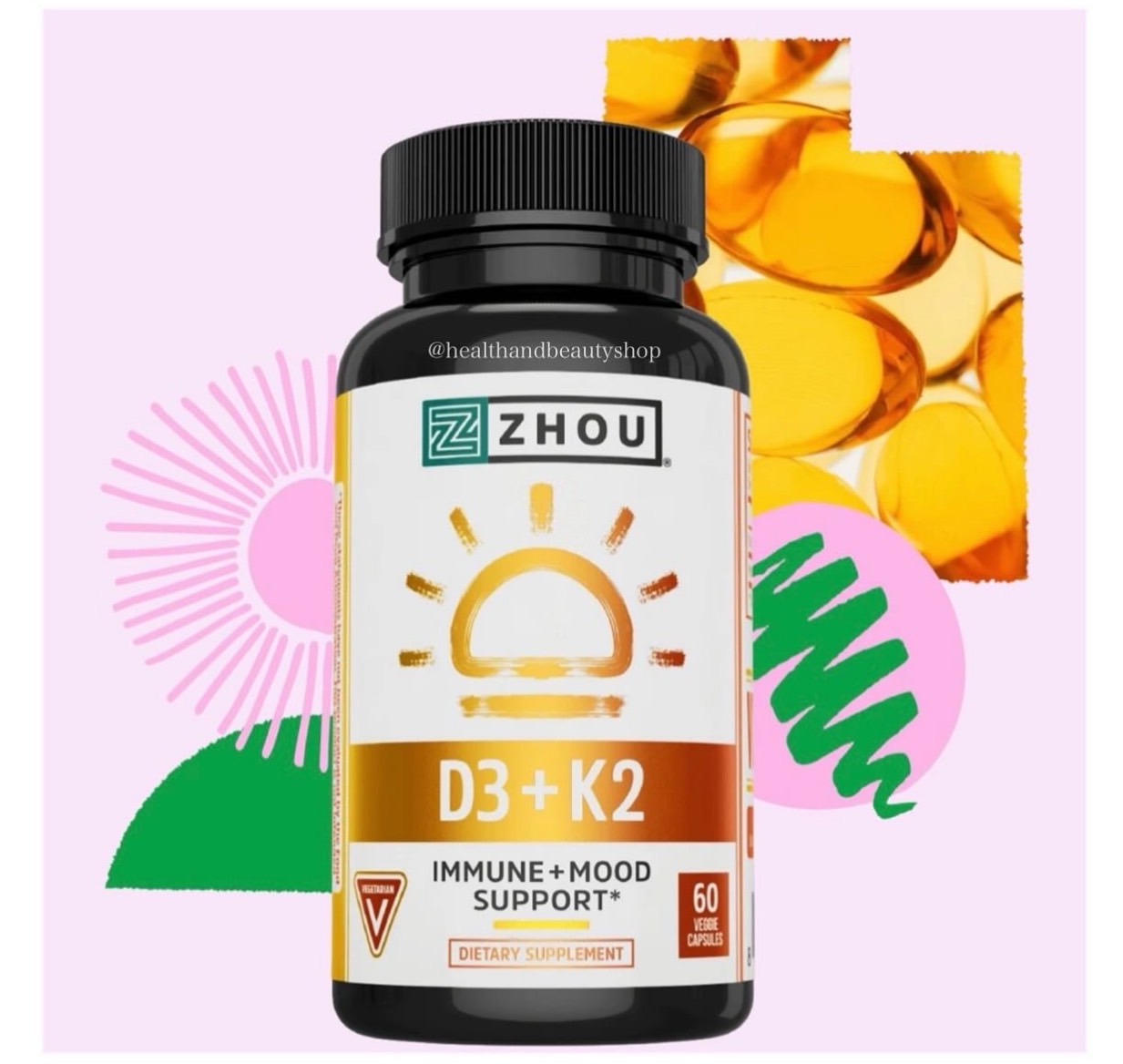 Zhou Nutrition K2 + D3 2-In-1 Support 60 Veggie Capsules