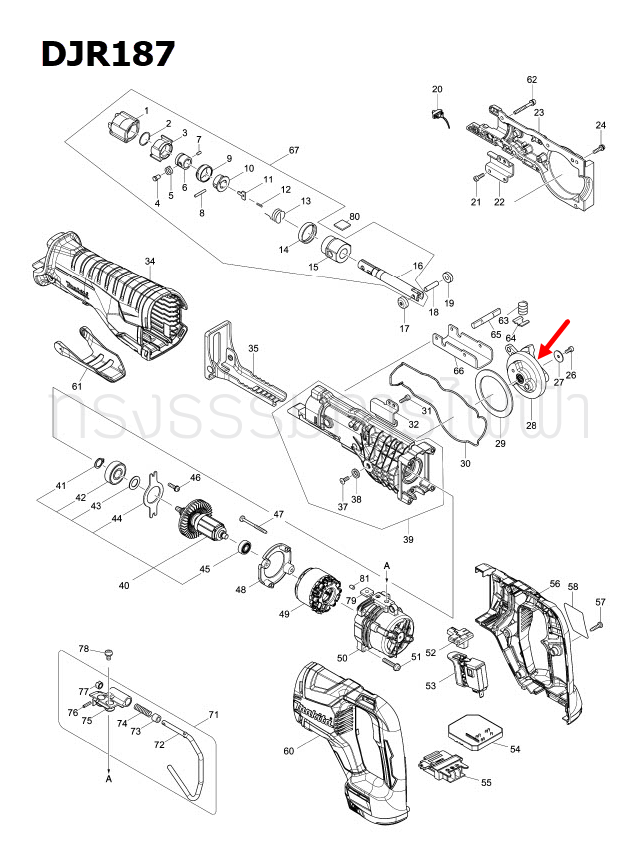 ชุดเกียร์ (NEW) จิ๊กซอว์ Makita มากีต้า DJR187 [#28] Pn.140D35-4 (แท้) ##