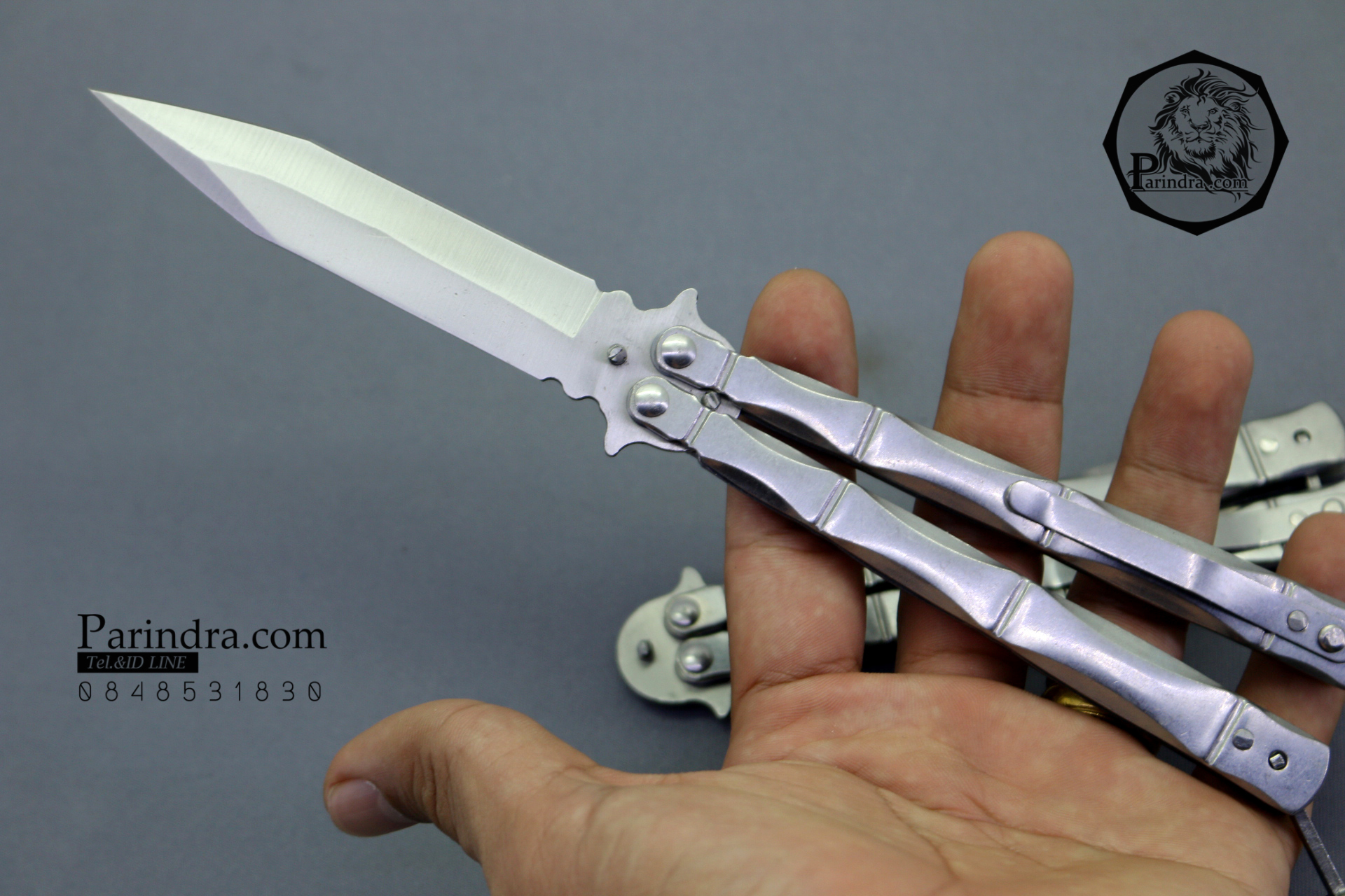 มีดบาลีซอง Balisong มีดควง มีดปีกผีเสื้อ ด้ามปล้องลำไผ่ สีเงิน ขนาด 9 นิ้ว BLA014
