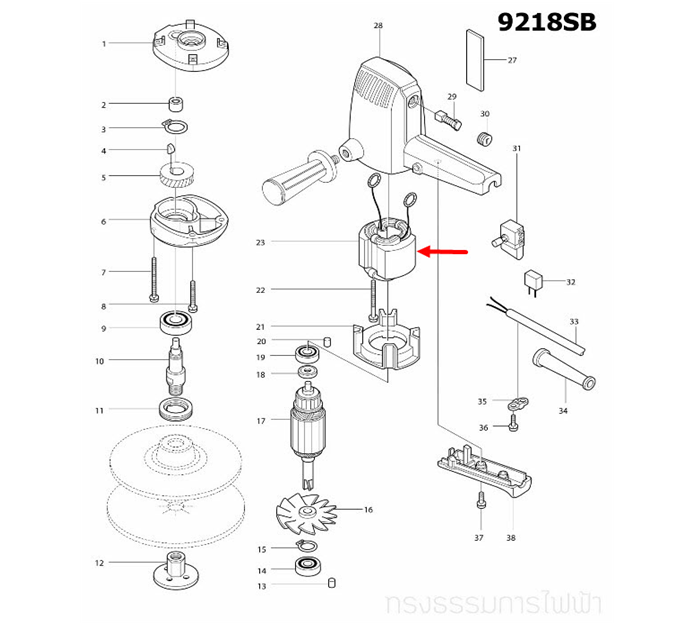 ฟิลคอยล์ เครื่องขัดกระดาษทราย Makita 9201, 9218SB [#23] Pn.522225-1 (แท้) ##