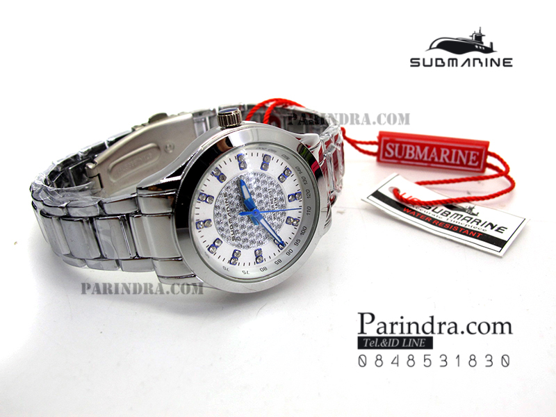 นาฬิกา U.S. submarine รุ่น J075L หน้าปัดคริตตัลสีขาวลาย ฟ้าน้ำเงิน