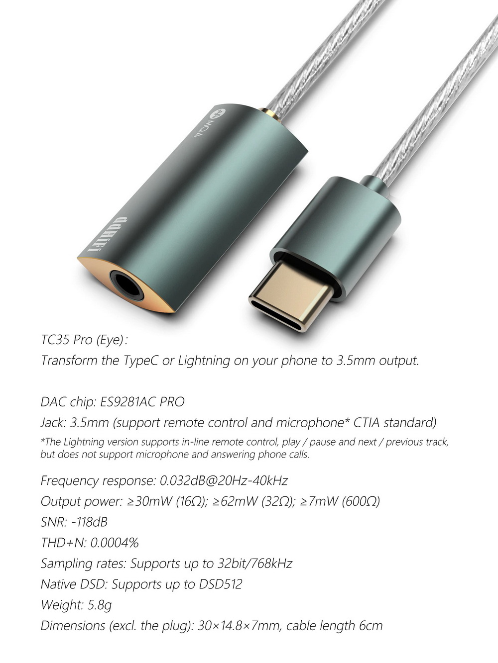 ขาย DD TC35 Pro (Eye) แจ็คแปลง TypeC/Lightning ให้รองรับหูฟัง 3.5mm