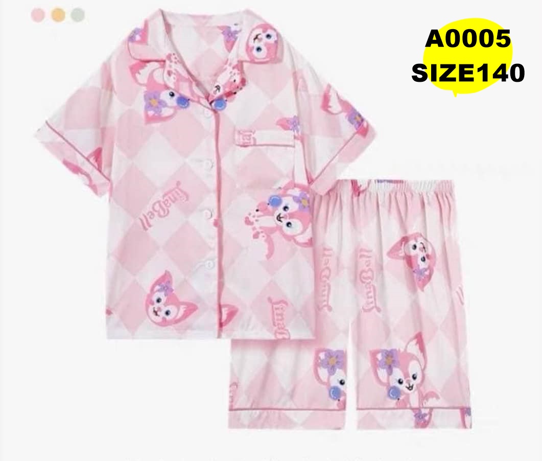 ชุดนอนคอปกตัวสั้นลูกสาวสีชมพู ไซส์ 140