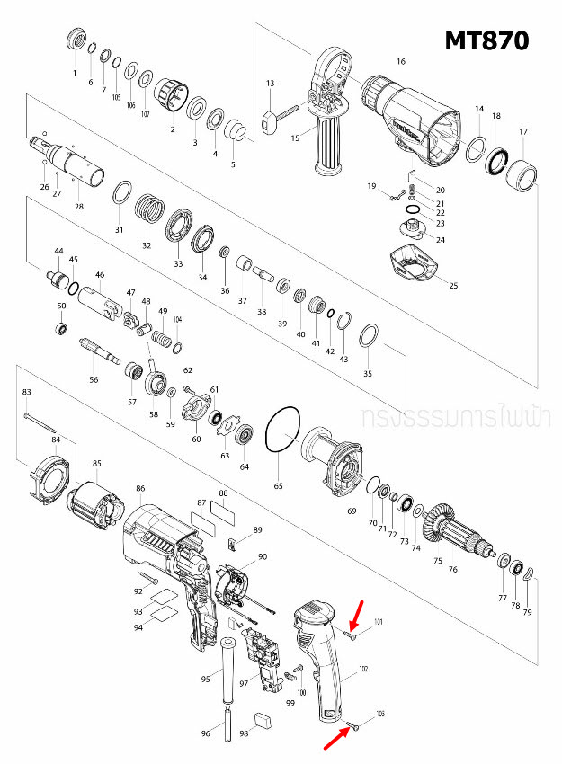 TAPPING SCREW 4X18 Makita, Maktec MT190, MT560, DDF486, M1100, M1100KX1B, M1901, GA5010, GA5020, M6001, M6001B Pn.266326-2 (แท้)+
