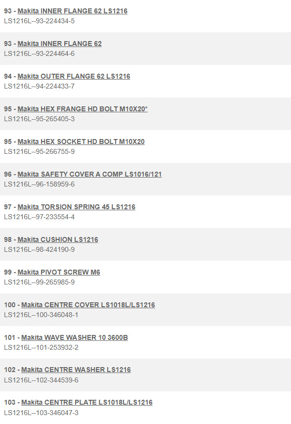 LS1216L, LS1016L แท่นตัดองศา Makita Spare Parts