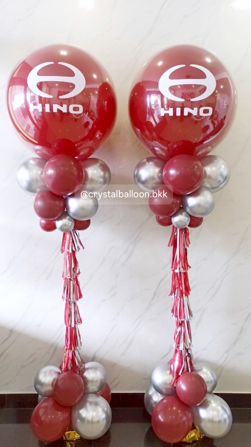 เสาลูกโป่ง เปิดงาน ลูกโป่งยาง ขนาด 36" สีเชอร์รี่ 2 เสา พร้อมตกแต่ง สามารถเปลี่ยนสีลูกโป่ง/เปลี่ยนข้อความได้