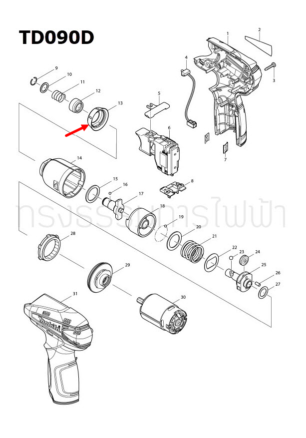 BUMPER สว่านไขควงกระแทกไร้สาย Makita มากีต้า TD090, TD090D, TD090DW [#13] Pn.424109-8 (แท้) ##(*)