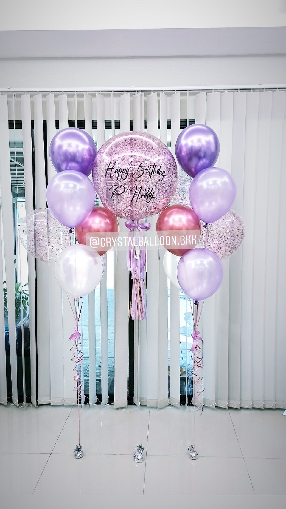 ลูกโป่ง วันเกิด Bubble ขนาด 24" Theme สีม่วง พร้อม ช่อลูกโป่ง ช่อ 7 ลูก 2 ช่อ,ลูกโป่งใส ใส่กลิตเตอร์ พร้อมตกเเต่ง สามารถเปลี่ยนสีลูกโป่ง/เปลี่ยนข้อความ/เปลี่ยนขนาดได้