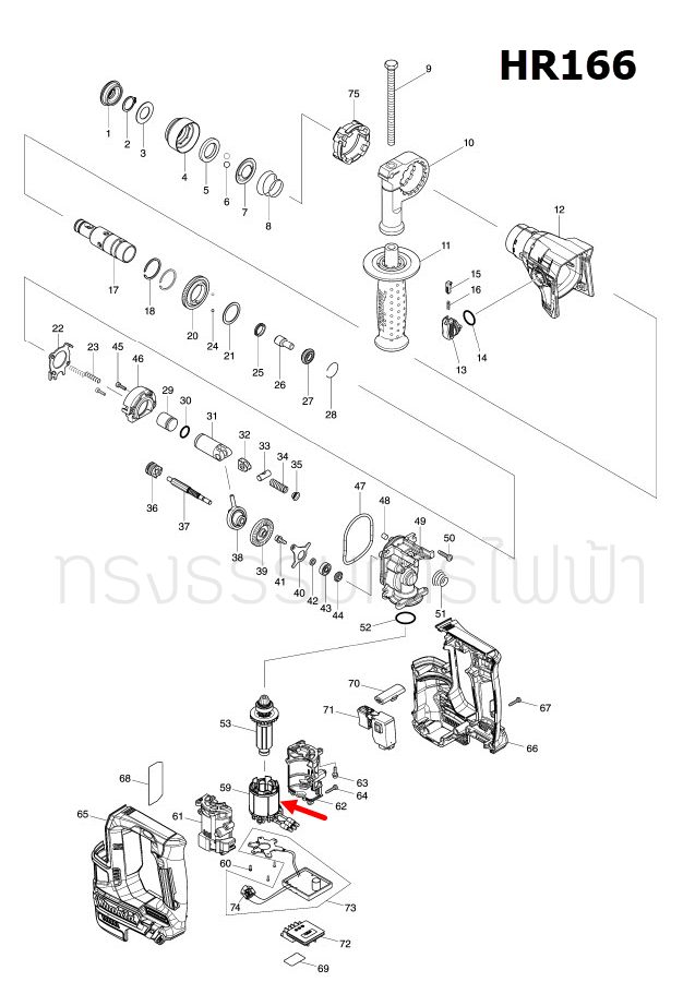 ฟิลคอยล์ สว่านโรตารี่ Makita-มากีต้า HR166, HR166D (แท้) ##