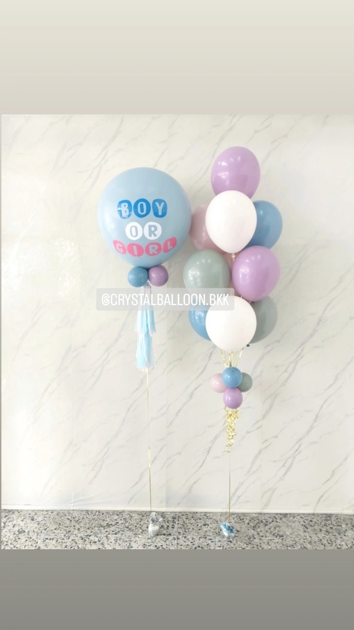 ลูกโป่ง ทายเพศ แบบเจาะ ลูกโป่งยาง ขนาด 24" สีเทา 1 ลูก พร้อม ช่อลูกโป่ง ช่อ 10 ลูก 1 ช่อ พร้อมตกแต่ง สามารถเปลี่ยนสีลูกโป่ง/เปลี่ยนข้อความ/เปลี่ยนขนาดได้