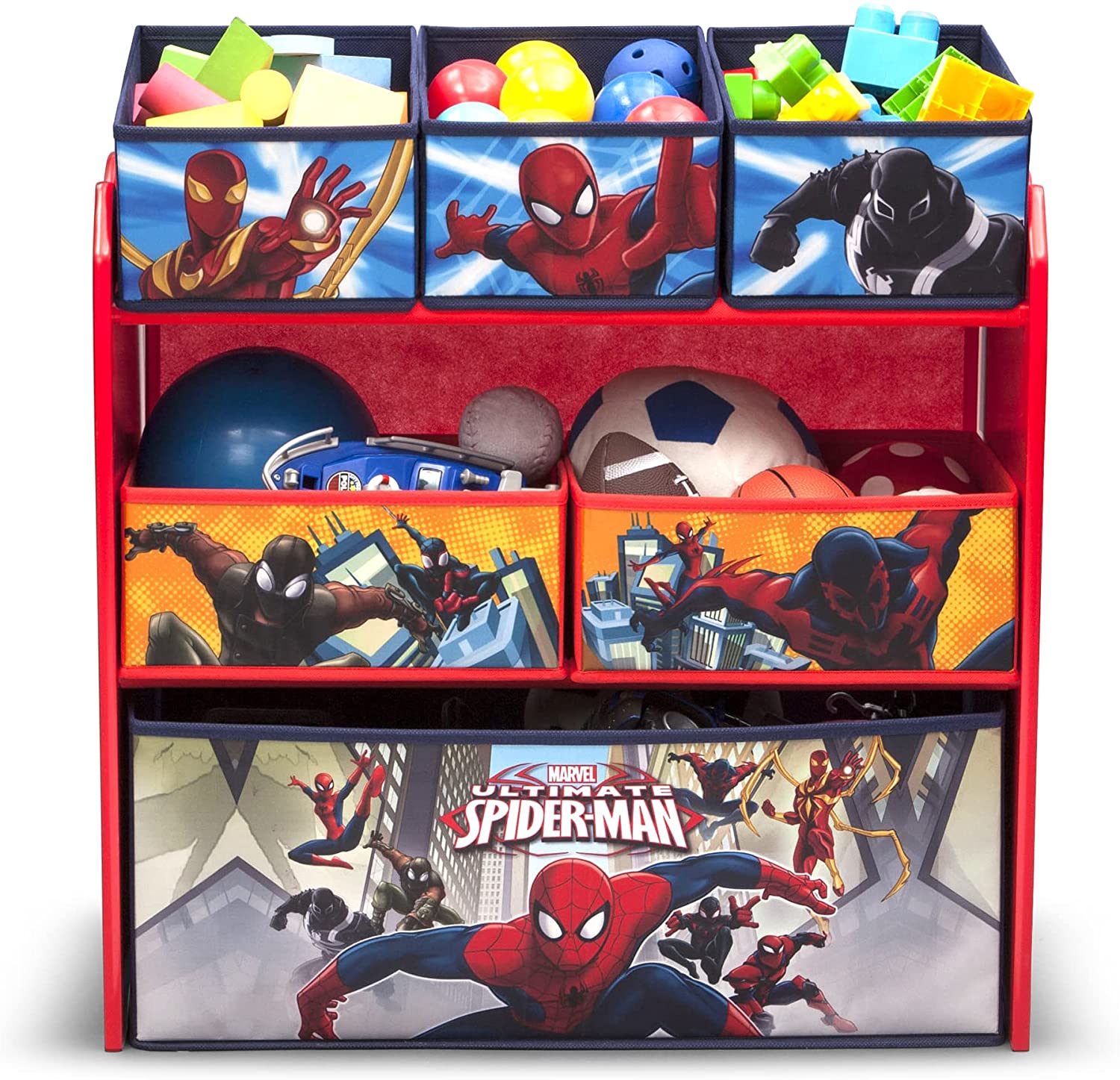 Delta Children 6 Bin Design and Store Toy Organizer - Greenguard Gold Certified, Spider-Man