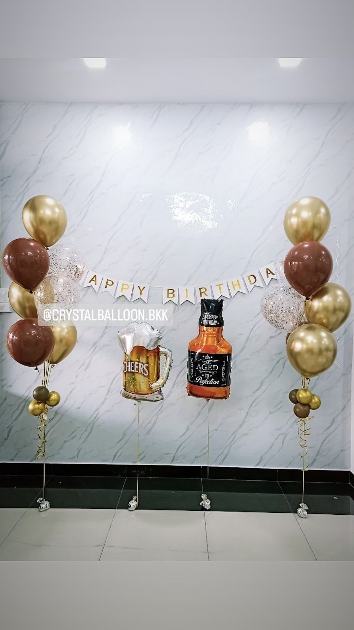 ลูกโป่ง วันเกิด ช่อลูกโป่ง 7 ลูก 2 ช่อ พร้อม ป้ายธง Happy Birthday พร้อมตกแต่ง ฟอยล์แก้วเบียร์ 1 ชิ้น,ฟอยล์ขวดเหล้า 1 ชิ้น,ลูกโป่งใส ใส่กลิตเตอร์ สามารถเปลี่ยนสีลูกโป่ง/เปลี่ยนสี-ป้ายธง/เปลี่ยนฟอยล์ตกแต่งได้