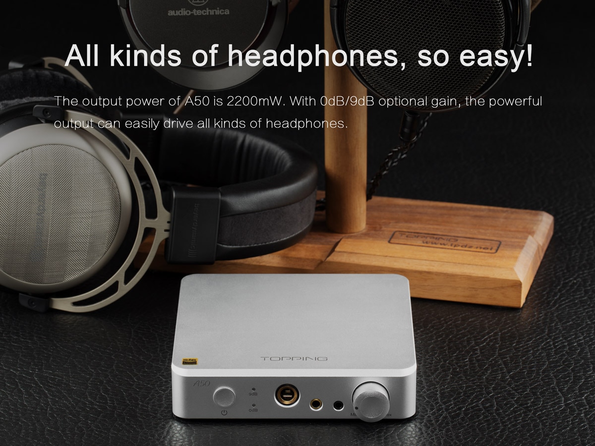 ขาย TOPPING A50 แอมป์หูฟังตั้งโต๊ะกำลังขับสูง รองรับย่านความถี่ 20-200kHz เหนือกว่า Hi-Res