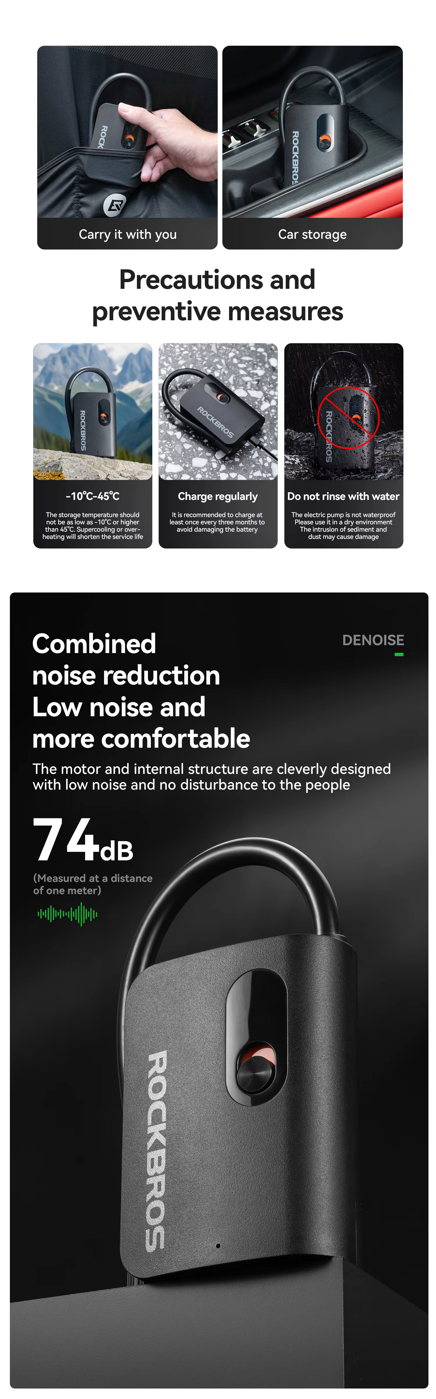 ปั๊มลมไฟฟ้า ROCKBROS Mini Pump แบบพกพา ชาร์จ USB-C ความดันสูง 150 PSI พร้อมหน้าจอดิจิทัล – สำหรับจักรยาน รถยนต์ ลูกบอล