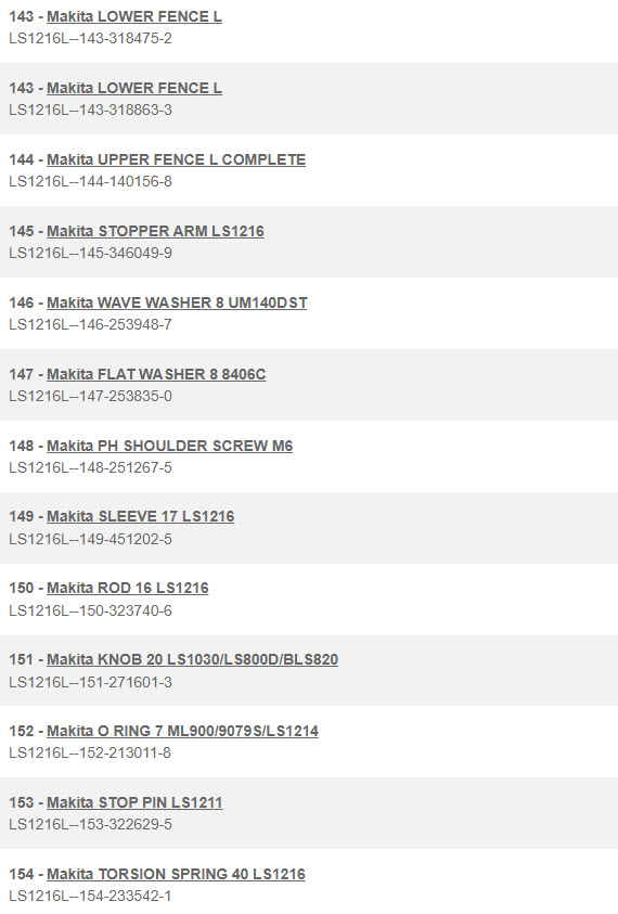 LS1216L, LS1016L แท่นตัดองศา Makita Spare Parts