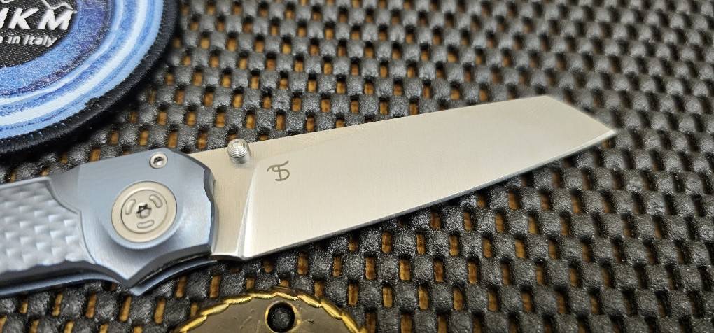 MKM Miura Button Lock Knife Blue Ti (2.72" Satin M390) MK MI-TBL