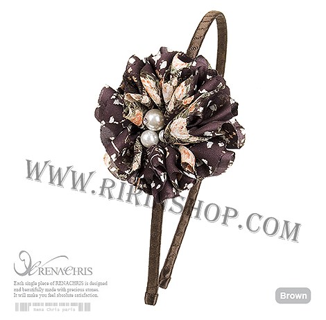 Rena chris ที่คาดผมดอกไม้ชีฟองลายกุหลาบแต่งมุกและคริสตัล (Brown) -30%