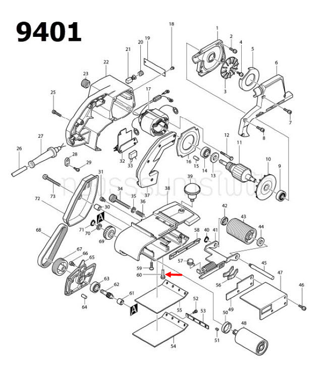 สลัก เครื่องขัดสายพาน Makita 9401, 9402 [#60] Pn.325109-0 (แท้) ##