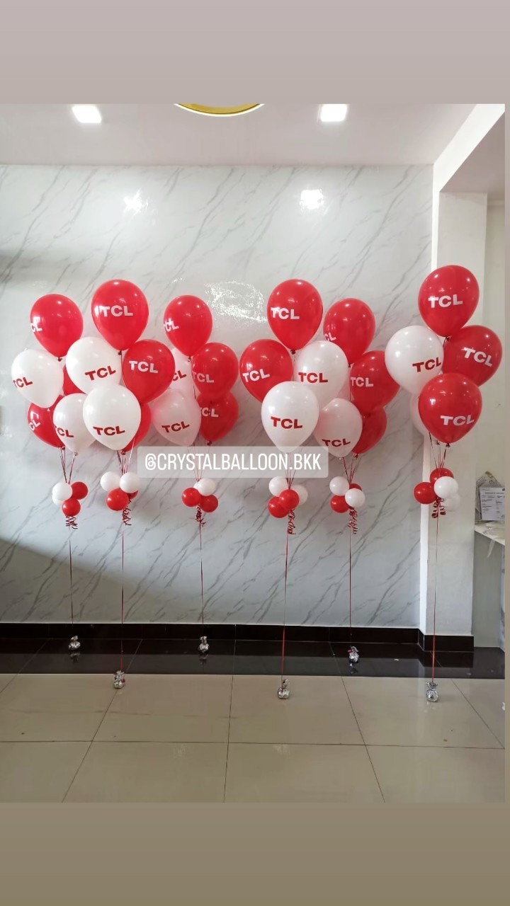 ลูกโป่ง เปิดงาน ช่อลูกโป่ง 5 ลูก 6 ช่อ Theme สีแดง-สีขาว พร้อมตกแต่ง สามารถเปลี่ยนสีลูกโป่ง/เปลี่ยนข้อความได้