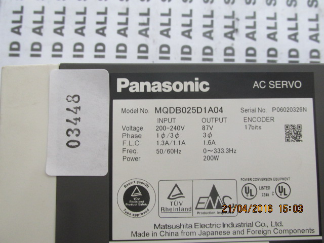 SERVO DRIVE “ PANASONIC ” รุ่น MQDB025D1A04