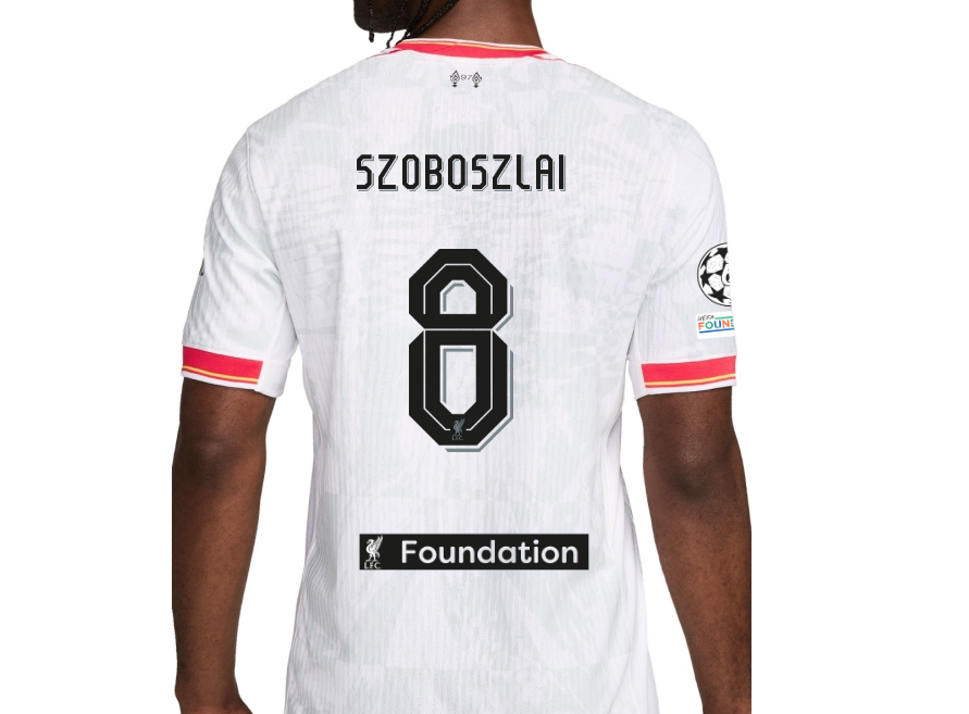 เสื้อลิเวอร์พูล 2024 2025 ชุดที่3 เวอร์ชั่นนักเตะ SZOBOSZLAI 8 ฟอนท์สโมสรลิเวอร์พูล ชุดอาร์ม UCL+LFC Foundation ของแท้