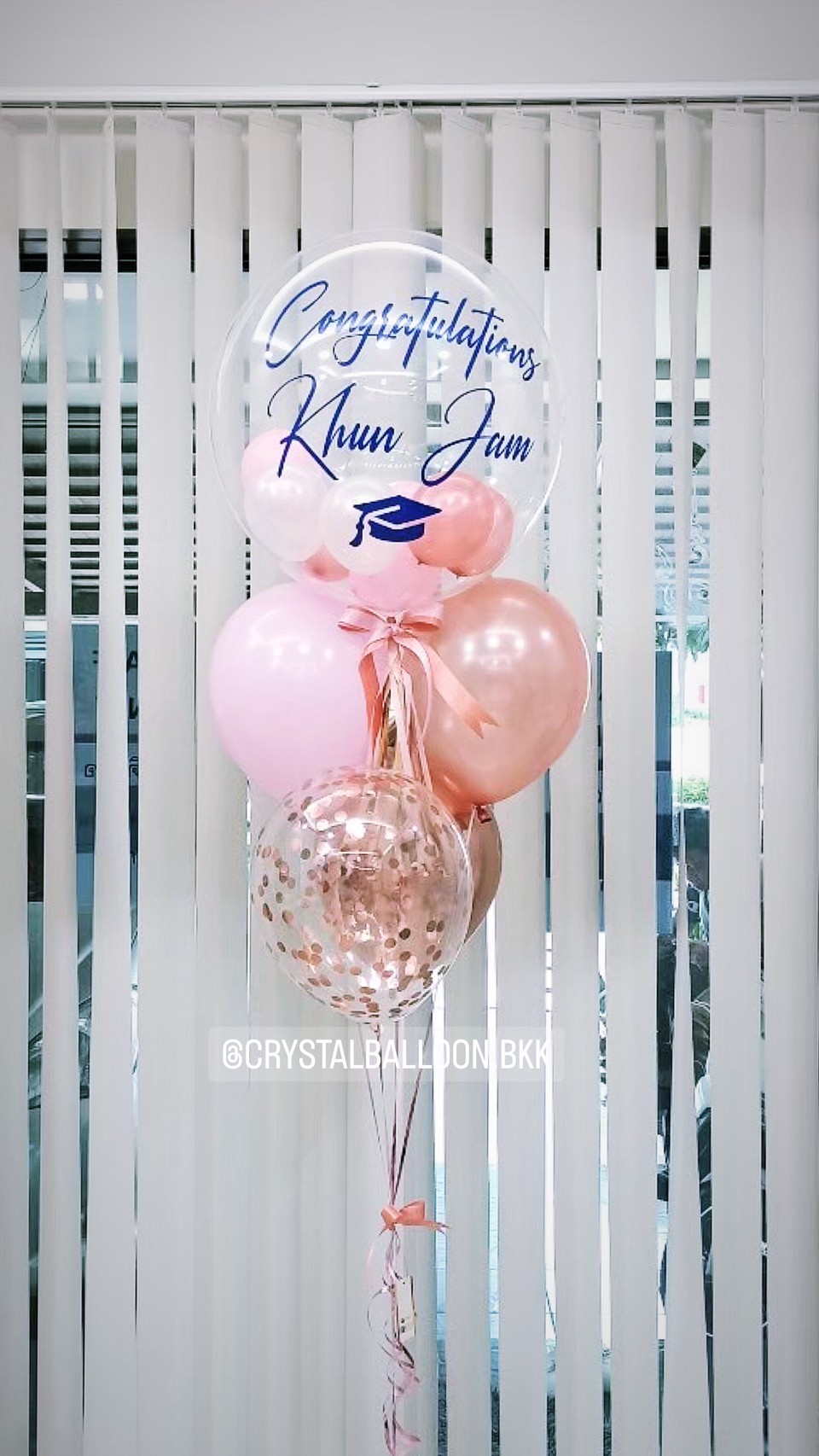 ลูกโป่ง รับปริญญา Bubble USA ขนาด 24" Theme สีโรสโกล พร้อม ลูกโป่ง 4 ลูก,ลูกโป่งใส ใส่ Confetti พร้อมตกเเต่ง สามารถเปลี่ยนสีลูกโป่ง/เปลี่ยนข้อความได้