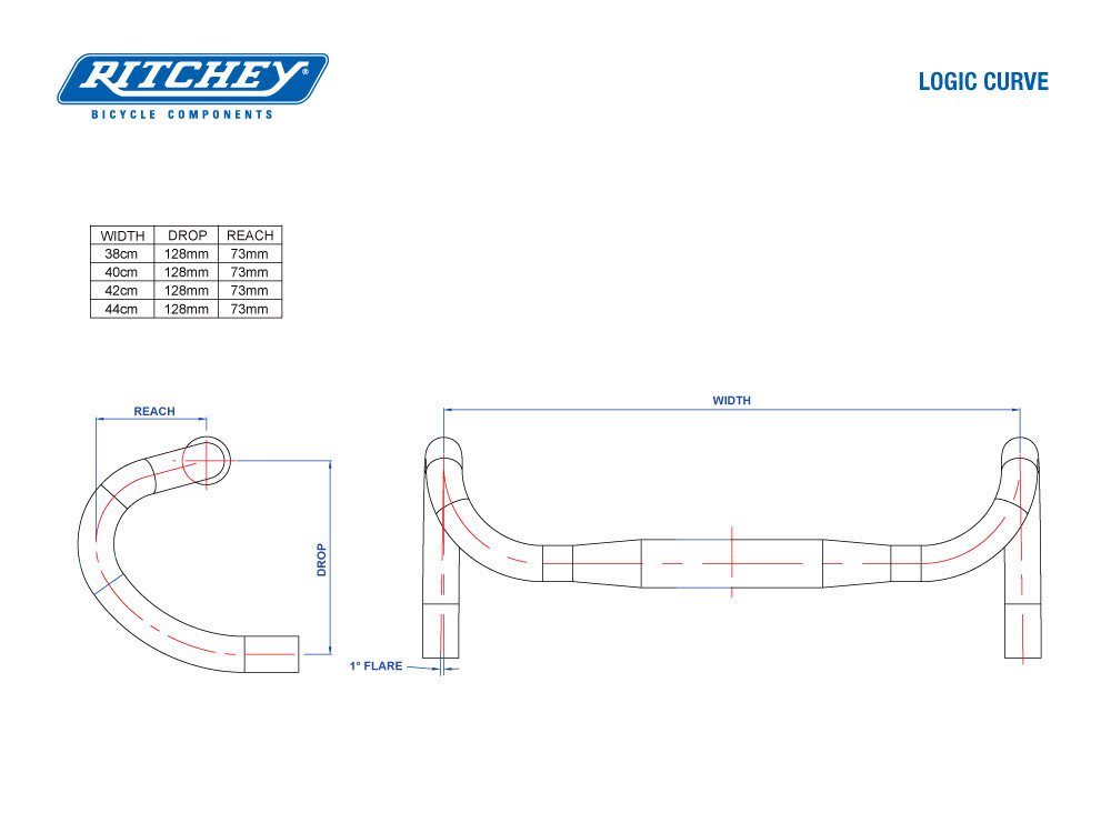แฮนด์เสือหมอบ RITCHEY Road Handlebar, COMP CURVE, Alloy ขนาด 38, 40, 42, 44CM