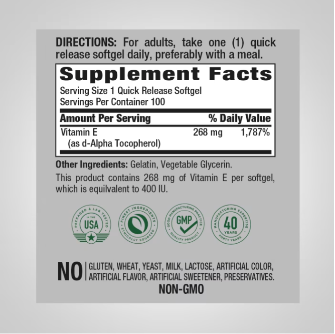 Piping Rock Vitamin E 400 IU 100 Softgels