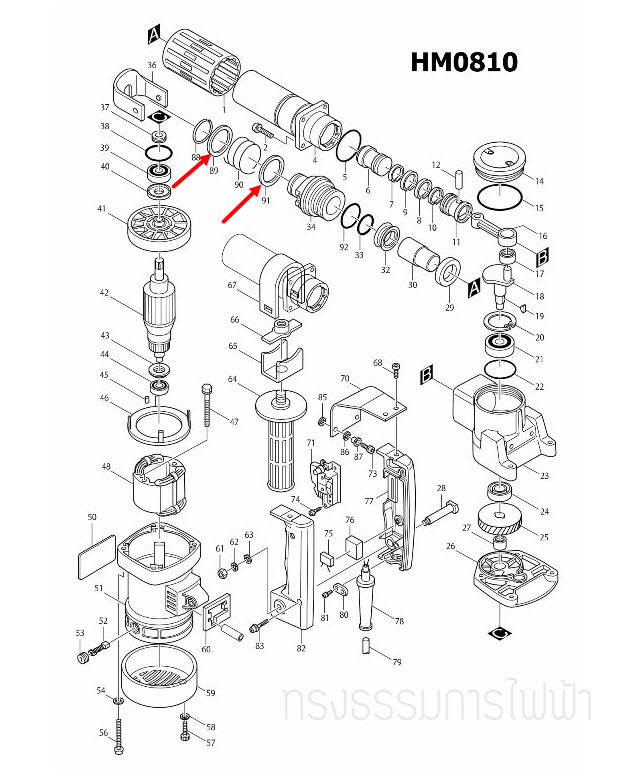 แหวนรอง สกัดไฟฟ้า Makita-มากีต้า HM0810 [#89, 91] Pn.267112-4 (แท้) ##
