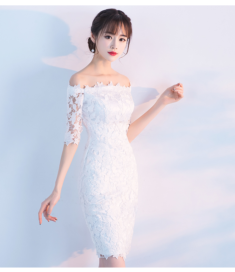 Pro-order ชุดเช่า เดรส สีขาว ปาดไหล่ ลูกไม้ ถ่ายพรีเวดดิ้ง