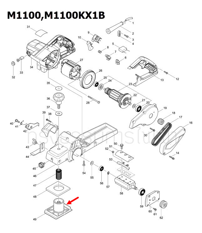 FRONT BASE มาคเทค Maktec, Makita มากีต้า รุ่น MT110, M1100, M1100KX1B [#49] Pn.317852-5 (แท้) ##(**)